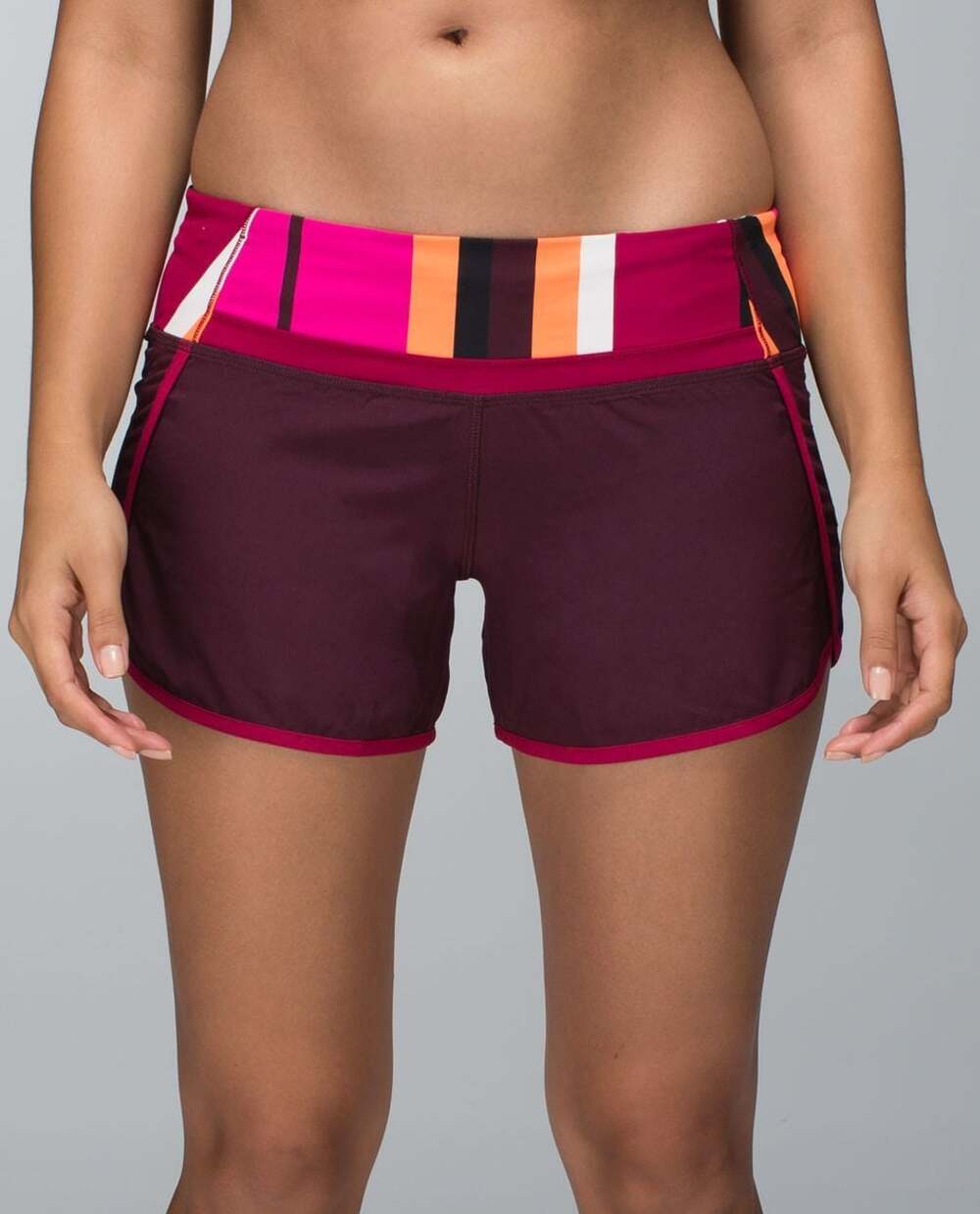 Lululemon Groovy Run Shorts in Plum/Raspberry/Glo Light/Pow Stripe